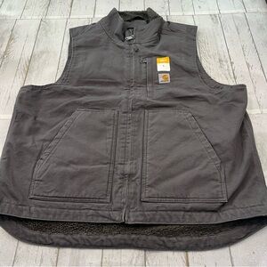 Carhartt Men's Loose Fit Washed Duck Sherpa-Lined Mock Neck Vest Sz L